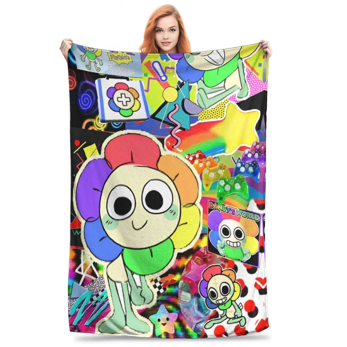 Dandy's World Pebble Fleece Throw Blanket – Soft Novelty Character Print, 5 Sizes