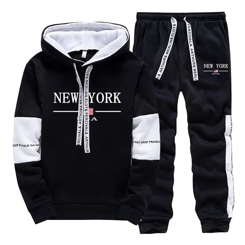 Men's Print Hoodie & Jogger Pants Tracksuit – Autumn Winter Casual Sportswear Set