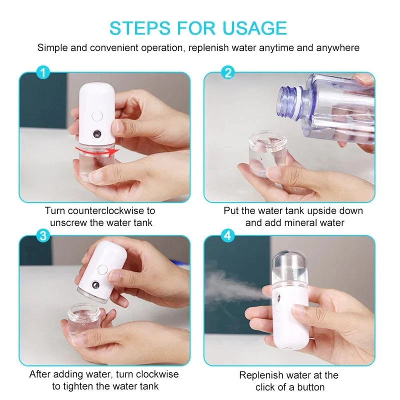 Portable Nano Mist Facial Steamer — USB Rechargeable Deep Hydration Skin Care for Home & Travel