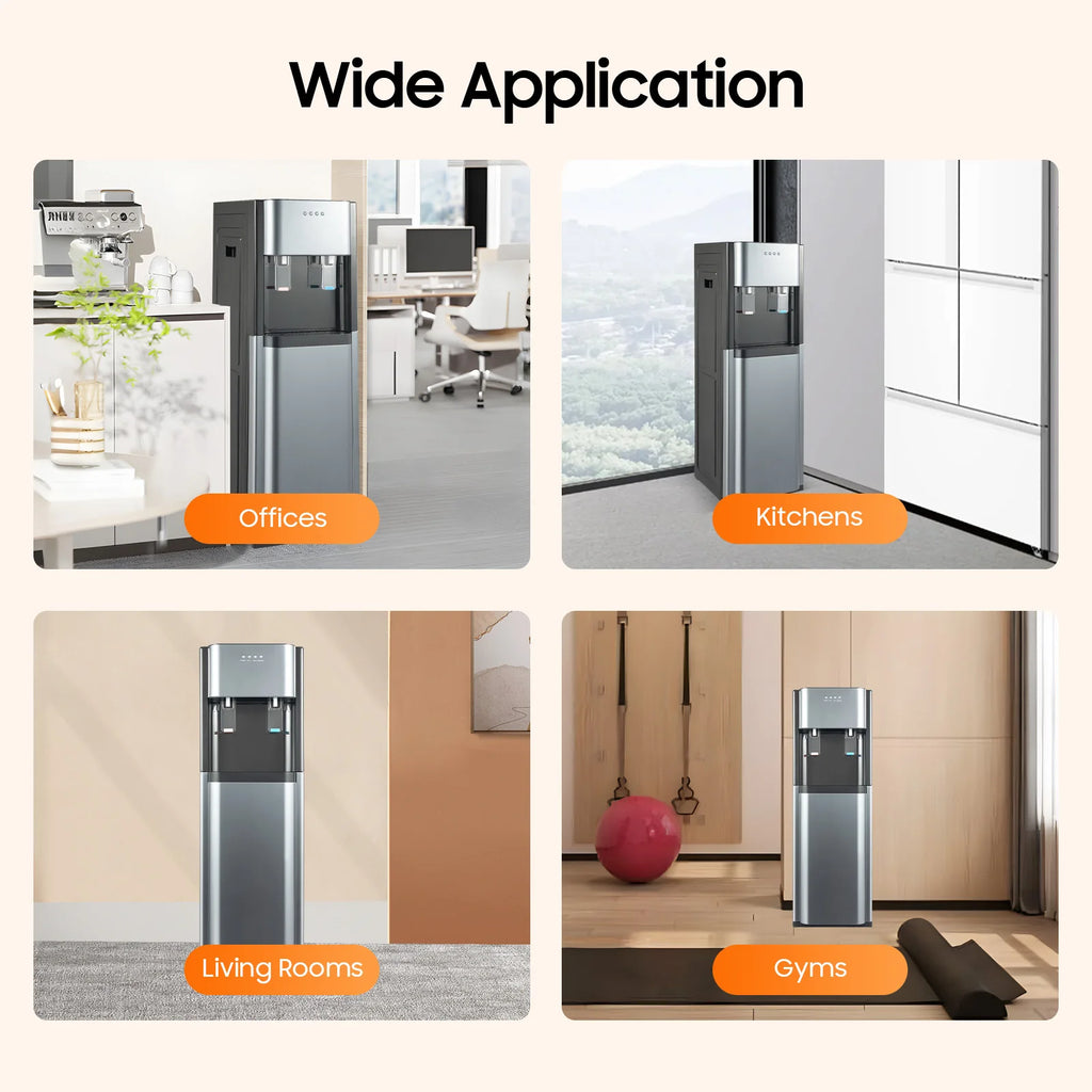 110V Bottom-Loading Water Dispenser — 304 Stainless Steel, Hot & Cold, Floor Standing | US Plug