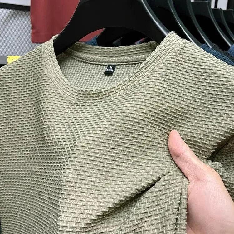 Men's Ice Silk Mesh Short Sleeve T-Shirt — Casual Elastic Slimming Summer Top