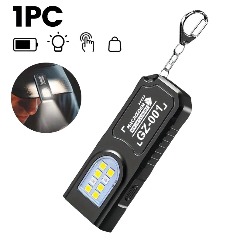 Mini COB LED Keychain Flashlight – USB-C Rechargeable, 5-Mode, IPX6 Waterproof EDC Pocket Light
