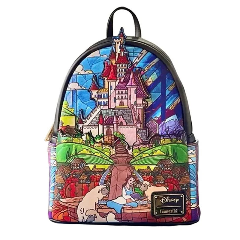 Loungefly-Style Princess Castle PU Leather Backpack – Women's Double Strap Shoulder Bag