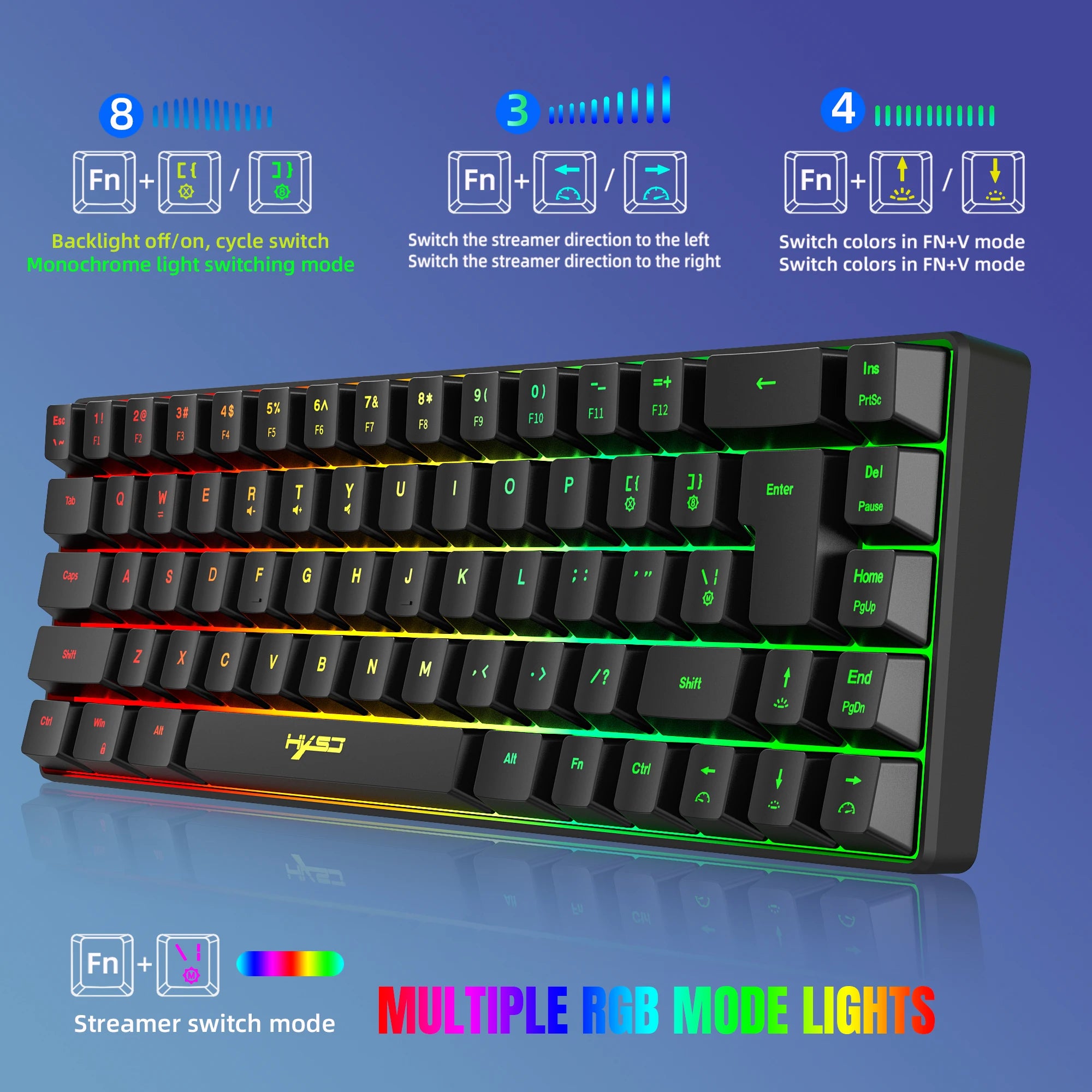 68-Key RGB Gaming Keyboard — USB Wired, 20 Backlight Modes, Multi-Language Layout for PC & Laptop