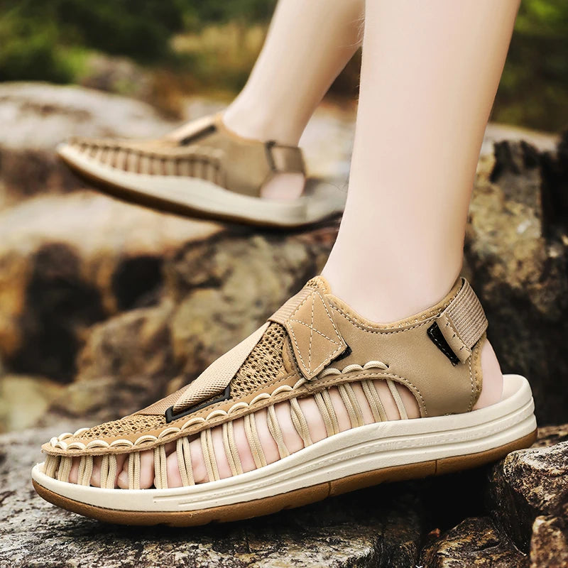 Men's Handmade Woven Beach Sandals – Breathable Casual Flat Sandals
