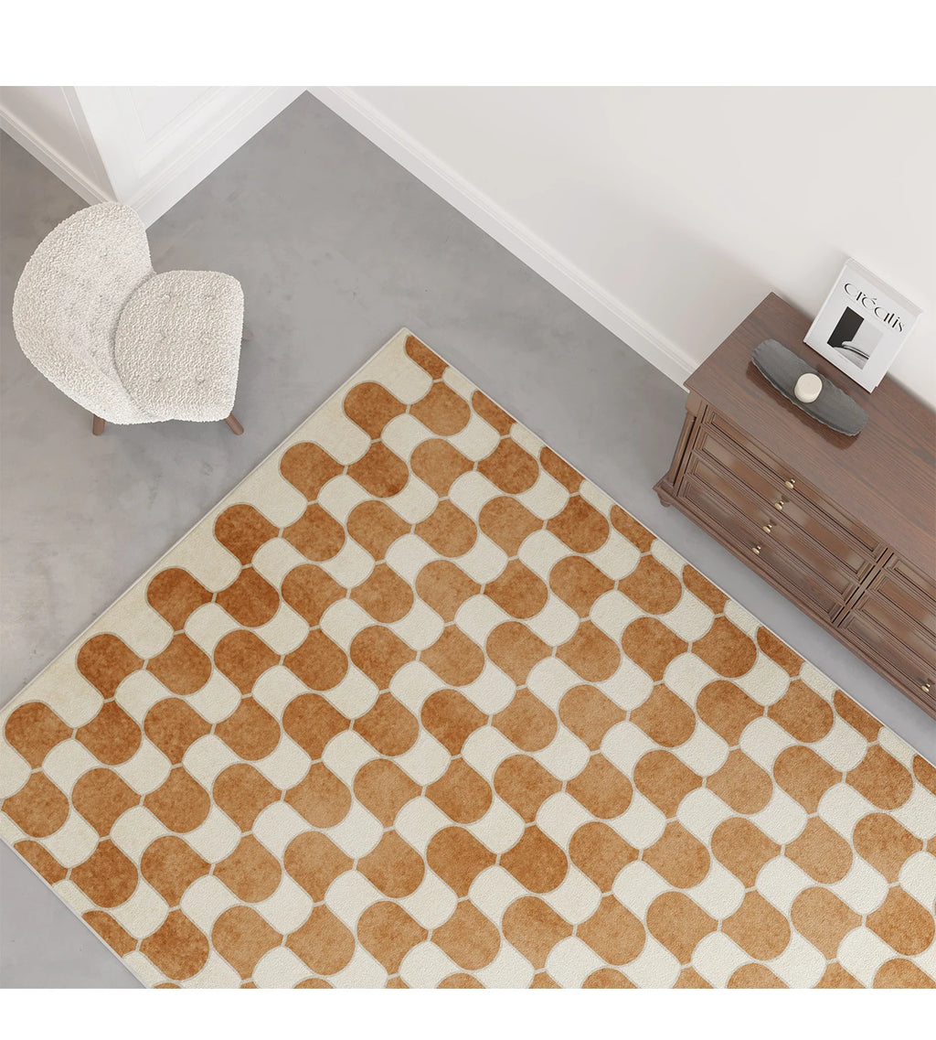 French Retro Checkerboard Plush Rug – Large Area Plaid Carpet for Bedroom & Living Room, 20 Styles & 10 Sizes