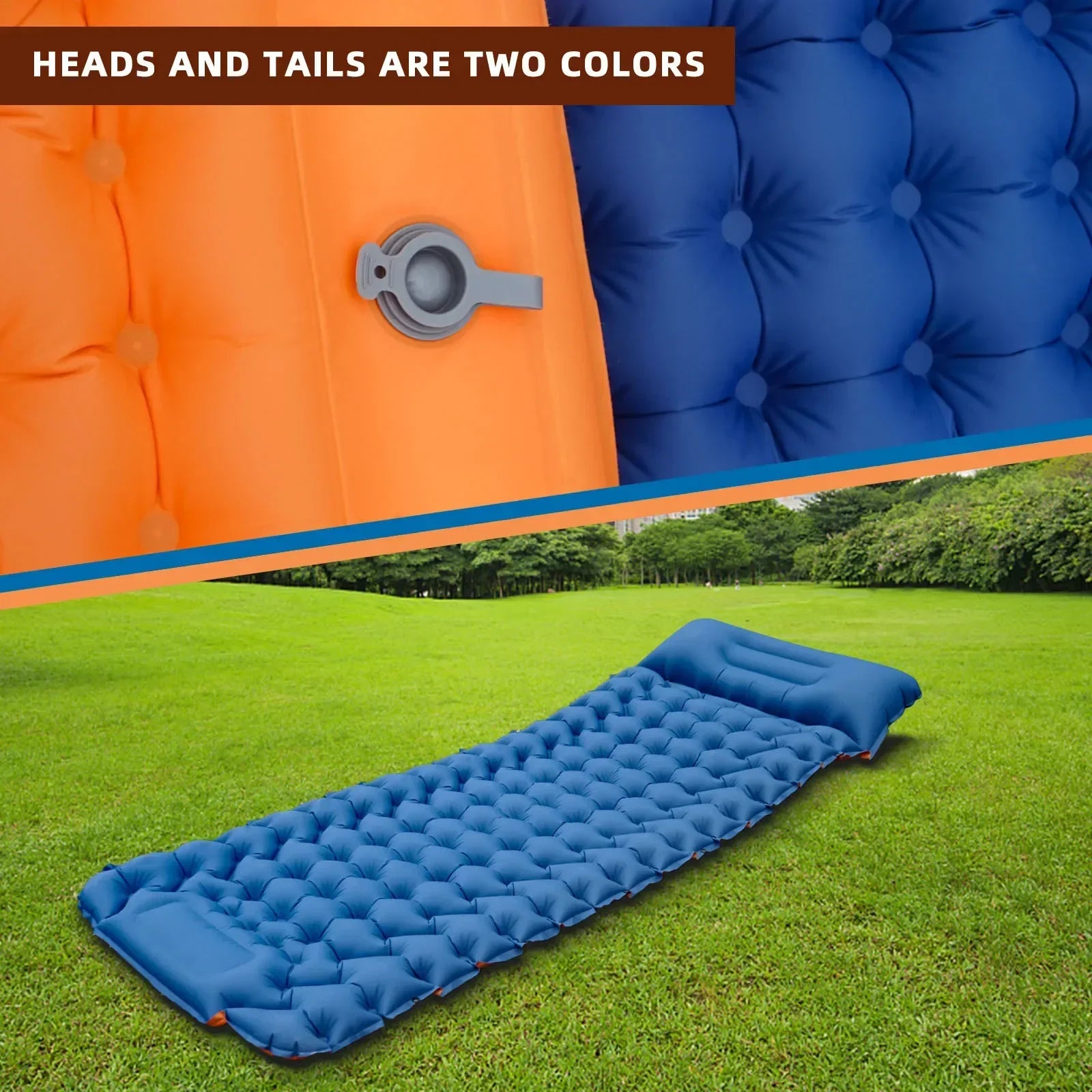 Camping Inflatable Sleeping Pad with Pillow – Ultralight Folding Air Cushion Mat for Hiking & Trekking