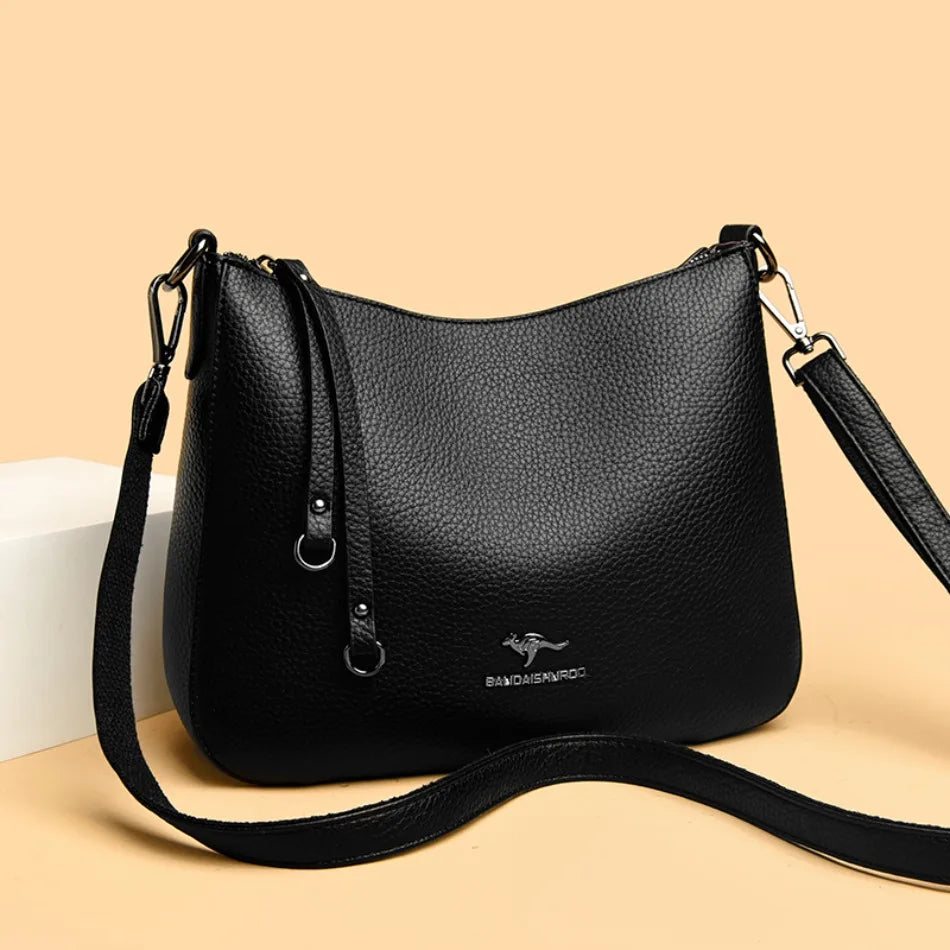 VANDERWAH Genuine Cow Leather Letter Sequin Crossbody Tote – Luxury Designer Shoulder Bag for Women