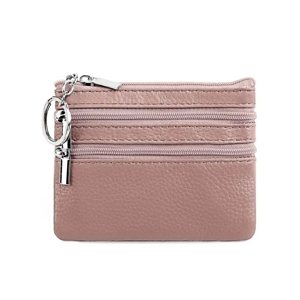 PU Leather Coin Purse with Key Ring – Waterproof Zipper Pocket Wallet & Credit Card Holder