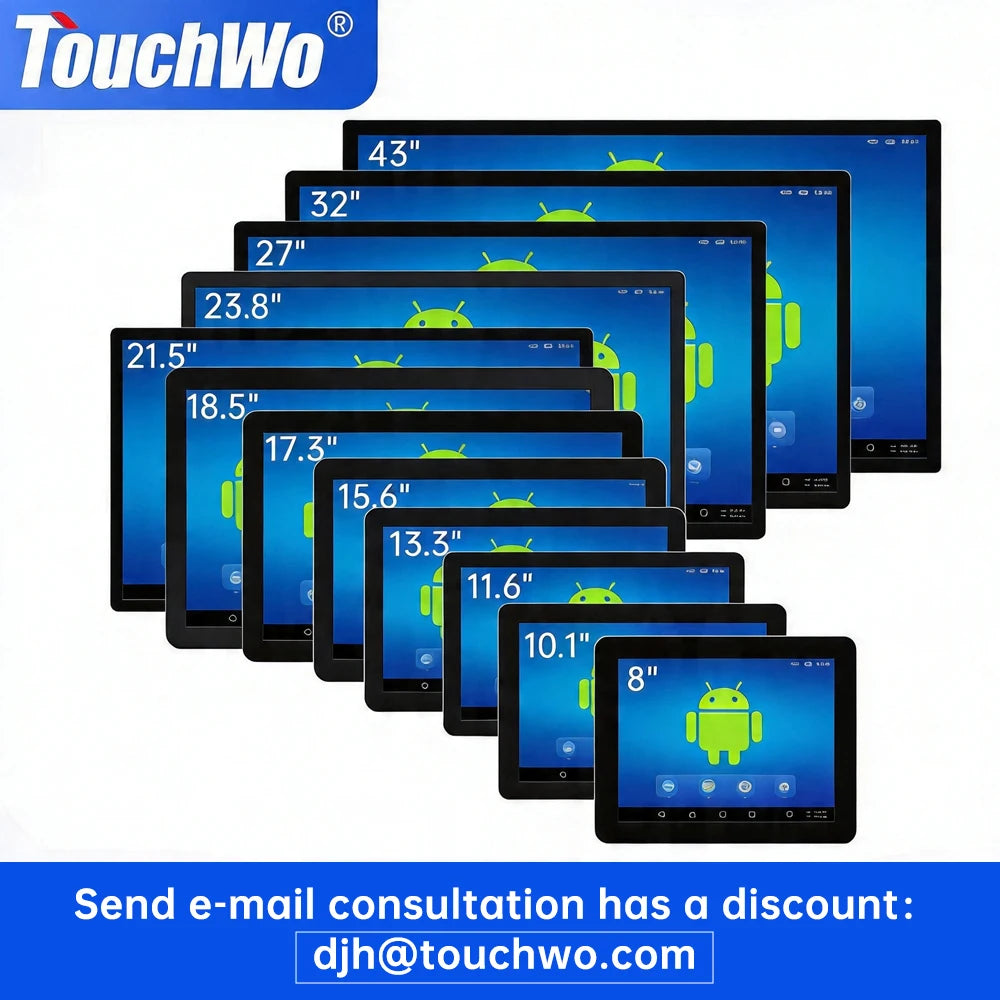 TouchWo Wall-Mounted PCAP Touch Android AIO PC – 8" to 43", 1080p, Android 11/12/14