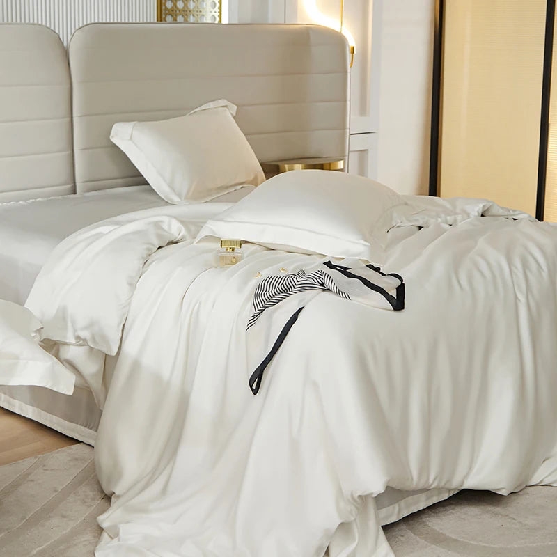600TC Lyocell Bedding Set – Silky Soft Duvet Cover with Bed Sheet & Pillowcases, 13 Colors & 6 Sizes