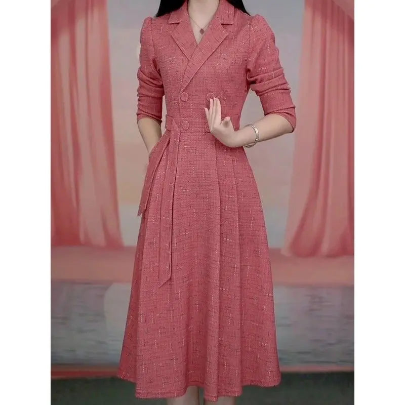 Western-style Women's Dress 2026 Spring Autumn Female Fashion New Temperament Long-sleeved Dresses Korean Shrinking Slim Dress.