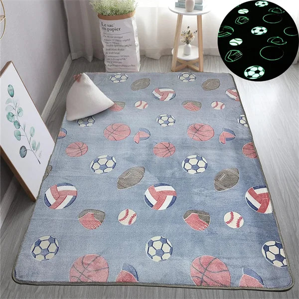 Rainbow Unicorn Glow in the Dark Area Rug – Large Kids Room Carpet with Stars