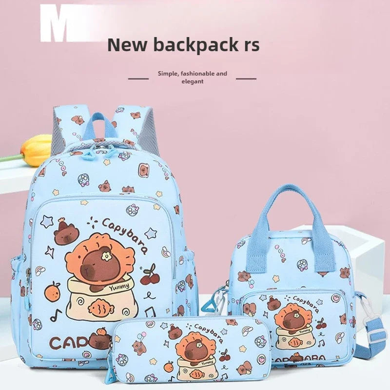 Capybara Backpack Set – Three-Piece Nylon School Set