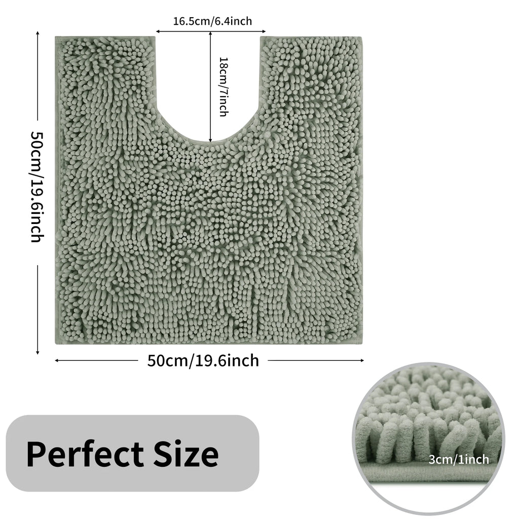 Luxury Chenille U-Shaped Toilet Rug – Soft Absorbent Non-Slip Contour Bath Mat