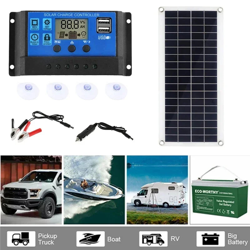 1000W Solar Panel 12V – 60A/100A Controller Solar Charge for RV Car Outdoor Battery Supply