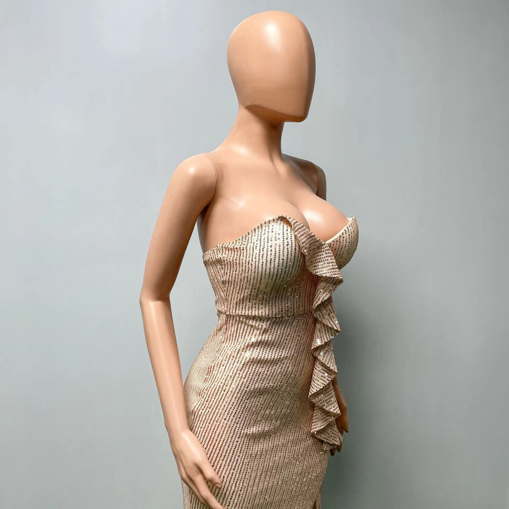 women's casual dresses for woman clothes Strapless sequined slit elegant party dresses evening summer birthday prom dress hwy739