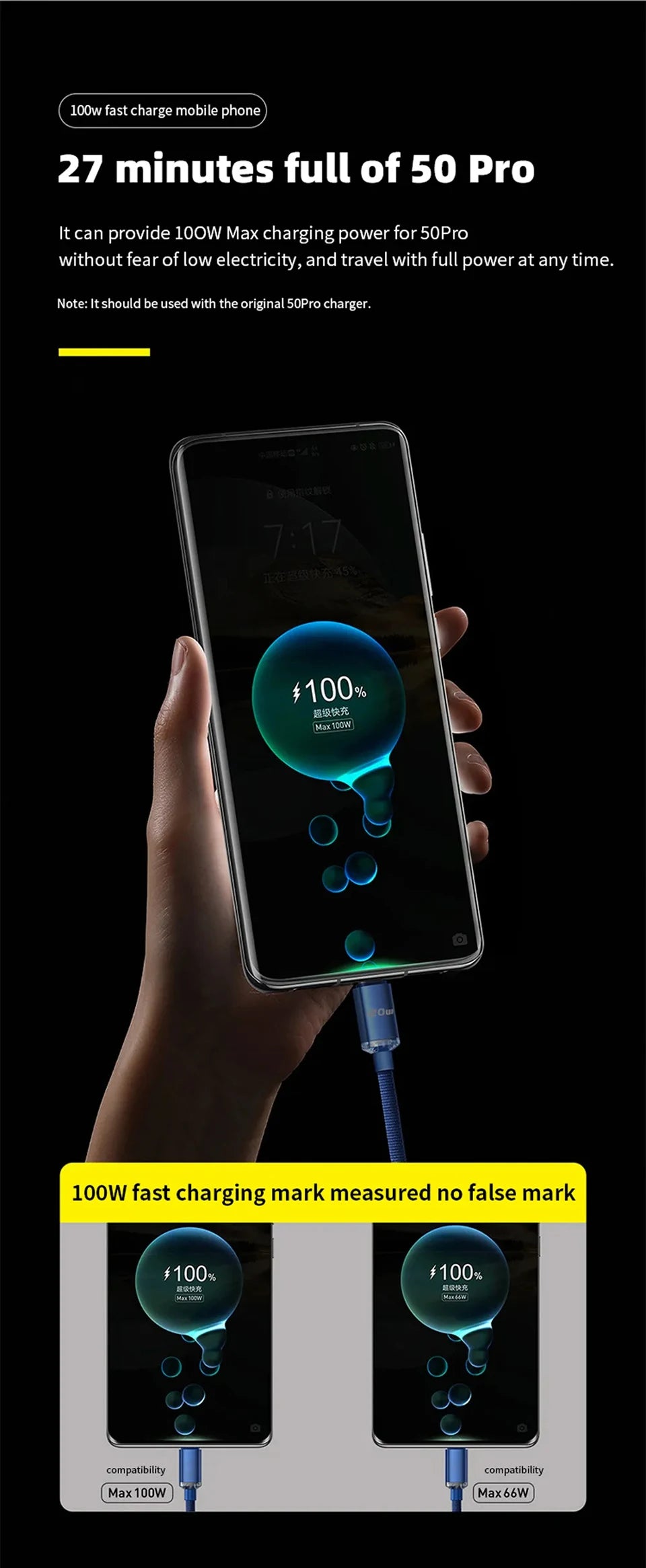 120W. Braided. Any Length. — USB-C to USB-C 120W Super Fast Charging Cable | 0.25m, 1m, 1.5m & 2m, Samsung, Xiaomi, Huawei, Realme, Blue, Black & Purple