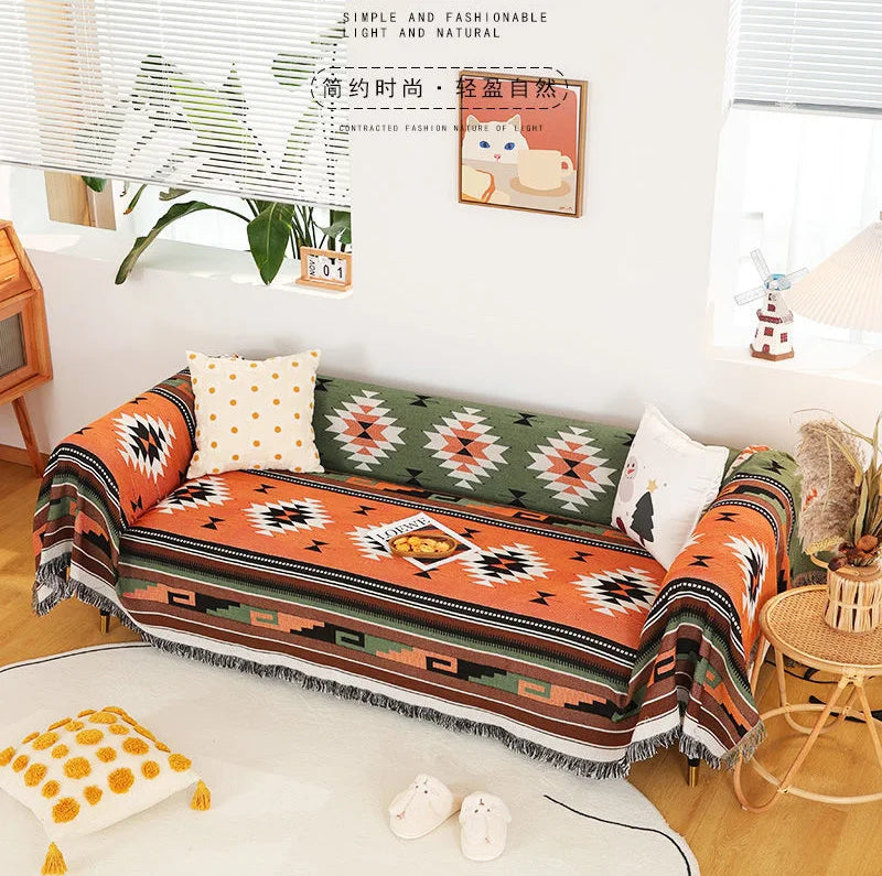 Boho Plaid Tassel Throw Blanket – Decorative Sofa & Bed Cover, Outdoor Camping & Picnic