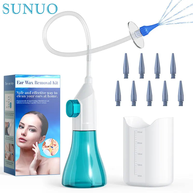 Ear Wax Removal Kit — Manual Ear Irrigation Flushing System with 10 Disposable Tips