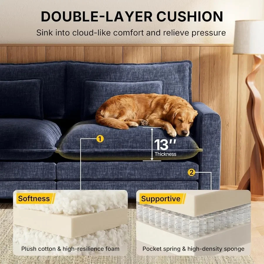 Deep-Seat Chenille Chaise Lounge with Ottoman