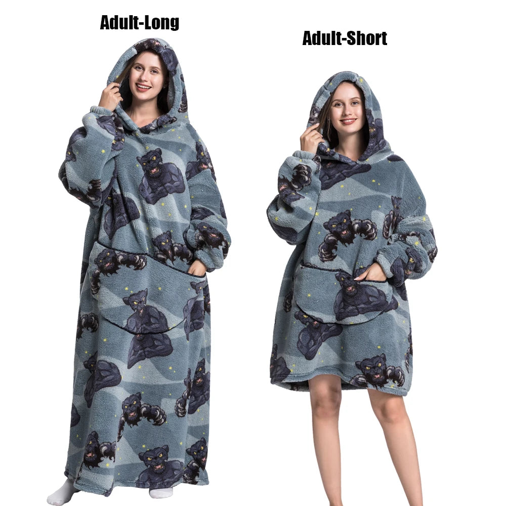 Oversized Wearable Blanket Hoodie – Plush Fleece with Sleeves, Hood & Pocket, 40 Designs