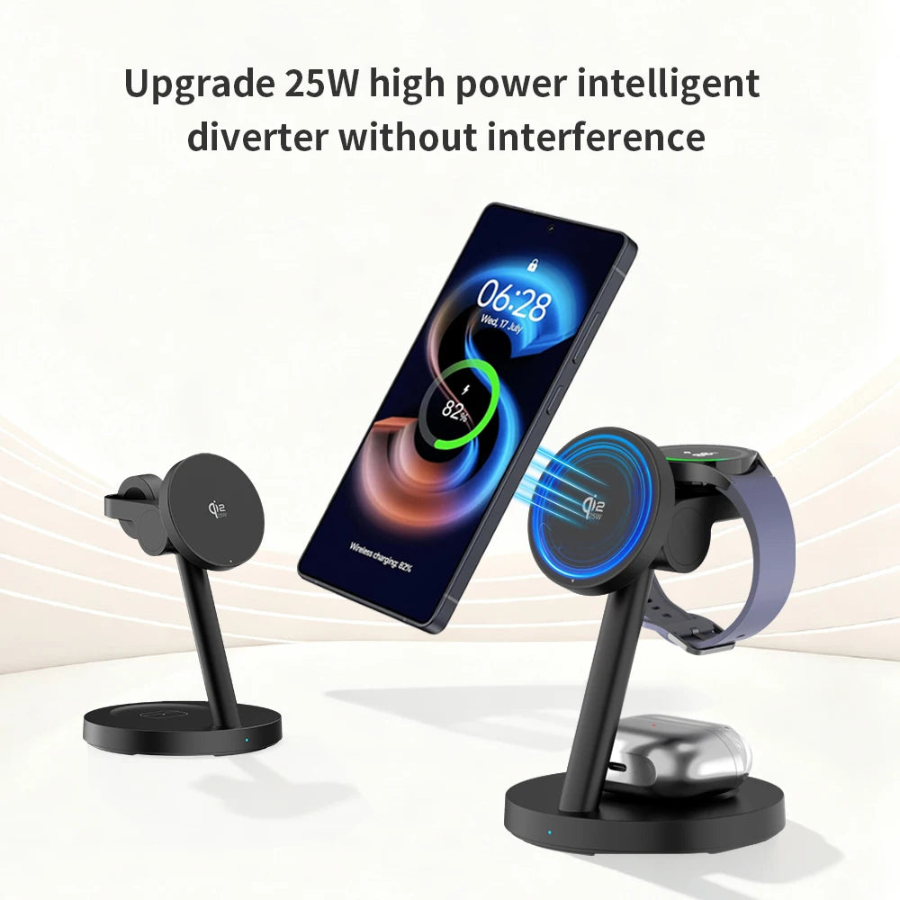 25W Qi2.2 Magnetic 3-in-1 Wireless Charging Station for iPhone & Apple Watch