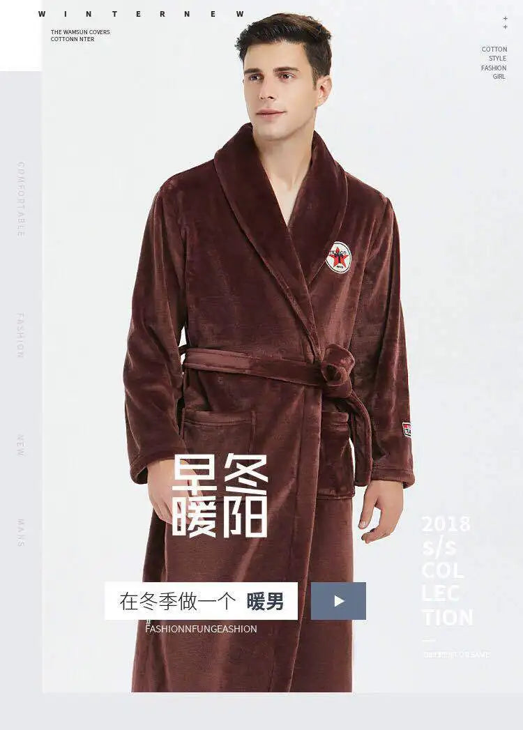 Men's Thick Warm Terry Fleece Bathrobe | Long Couples Dressing Gown