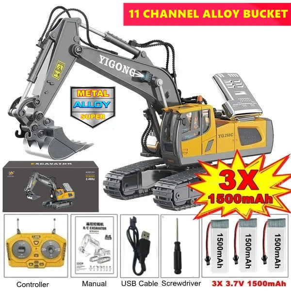 4WD RC Construction Truck with Light & Sound – Remote Control Excavator, Dump Truck & Bulldozer