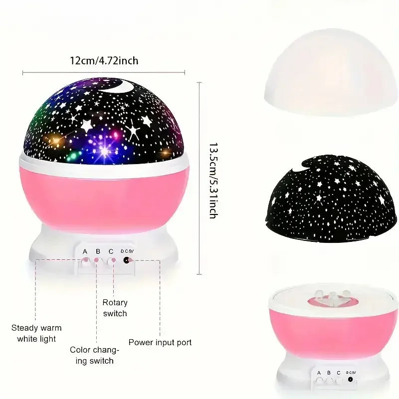 Starry Night Sky Projector Light — USB & Battery Powered, Rotating Galaxy Lamp for Bedroom & Parties