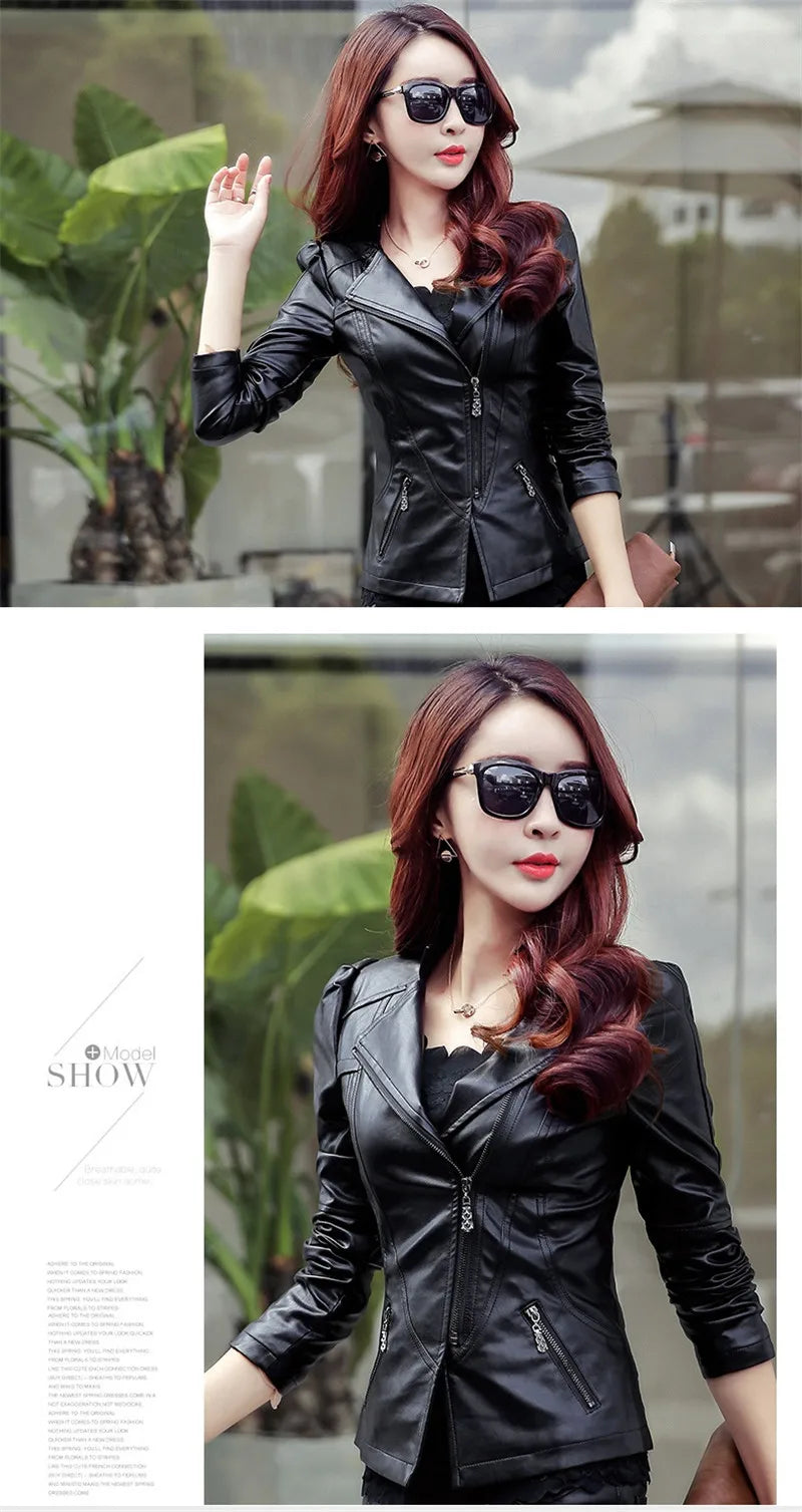 Women's Black Faux Leather Jacket – Zip-Front Biker Style