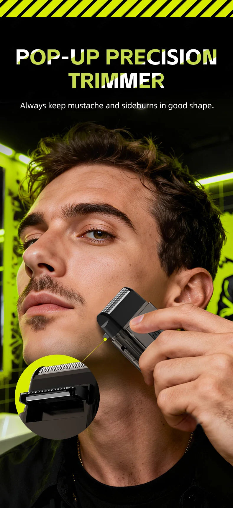 Compact Foil Electric Shaver — Pop-Up Precision Trimmer, Type-C Charging, 7000RPM