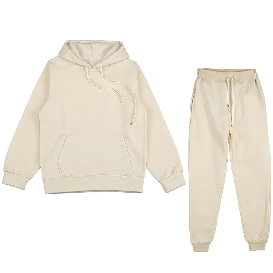 Men's Solid Color Hoodie & Pants Set – Casual Sport Tracksuit for Autumn Winter (S–3XL)