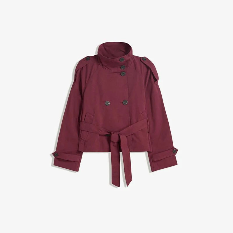 Women's Double-Breasted Cropped Trench Coat – Chic Vintage Office Jacket