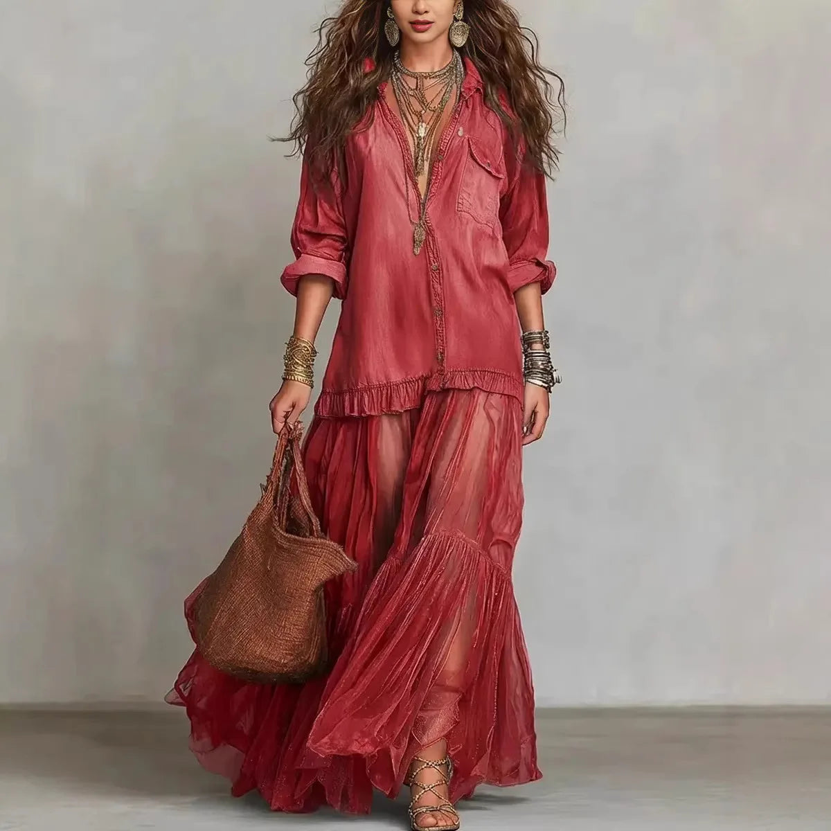 Denim Dress Women Dresses A Line Turn Down Collar Full Sleeve Ruffled Vintage Elegant Mesh Splice Work Causl Y2k Streetwear 2026