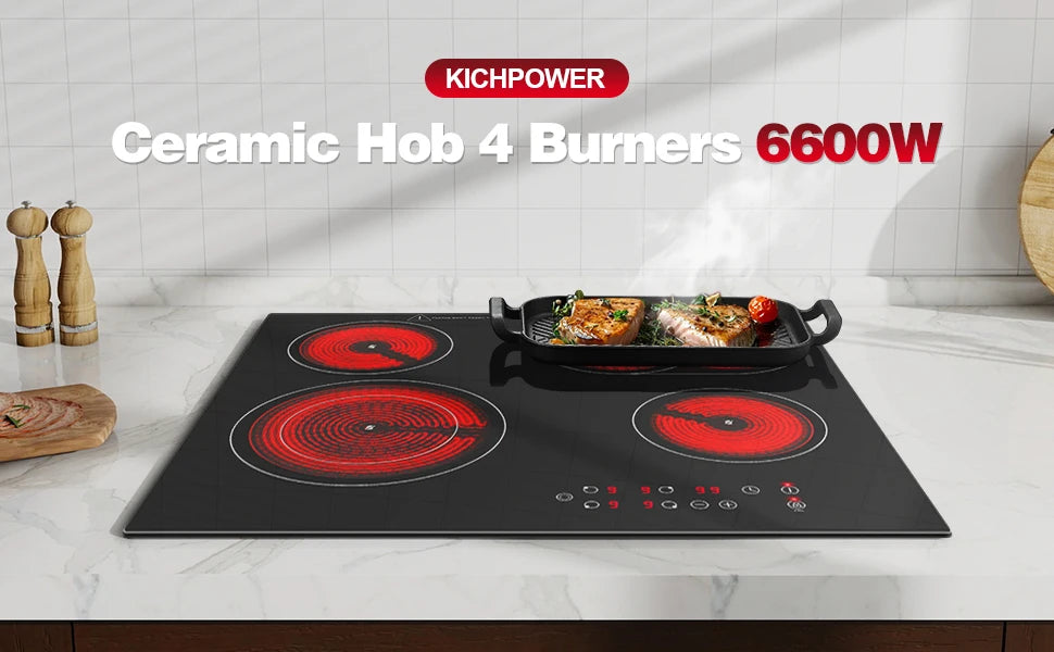2-Zone Ceramic Hob – 3000W, Child Lock, 9 Heat Levels, 1-99 Min Timer, 60cm Black Glass (CE Certified)