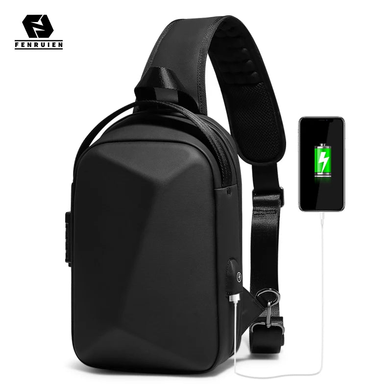 FENRUIEN Anti-Theft Waterproof Chest Pack – USB Charging Crossbody Shoulder Bag for Men