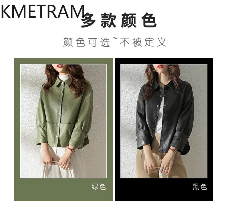 Women's Sheepskin Leather Jacket – Black or Matcha