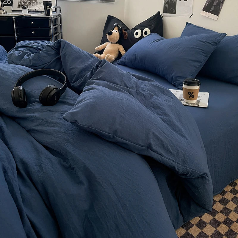 Blue Washed Cotton Duvet Cover – 150x200cm, Girls & Boys Bedroom, Quilt Cover (Pillowcase Sold Separately)