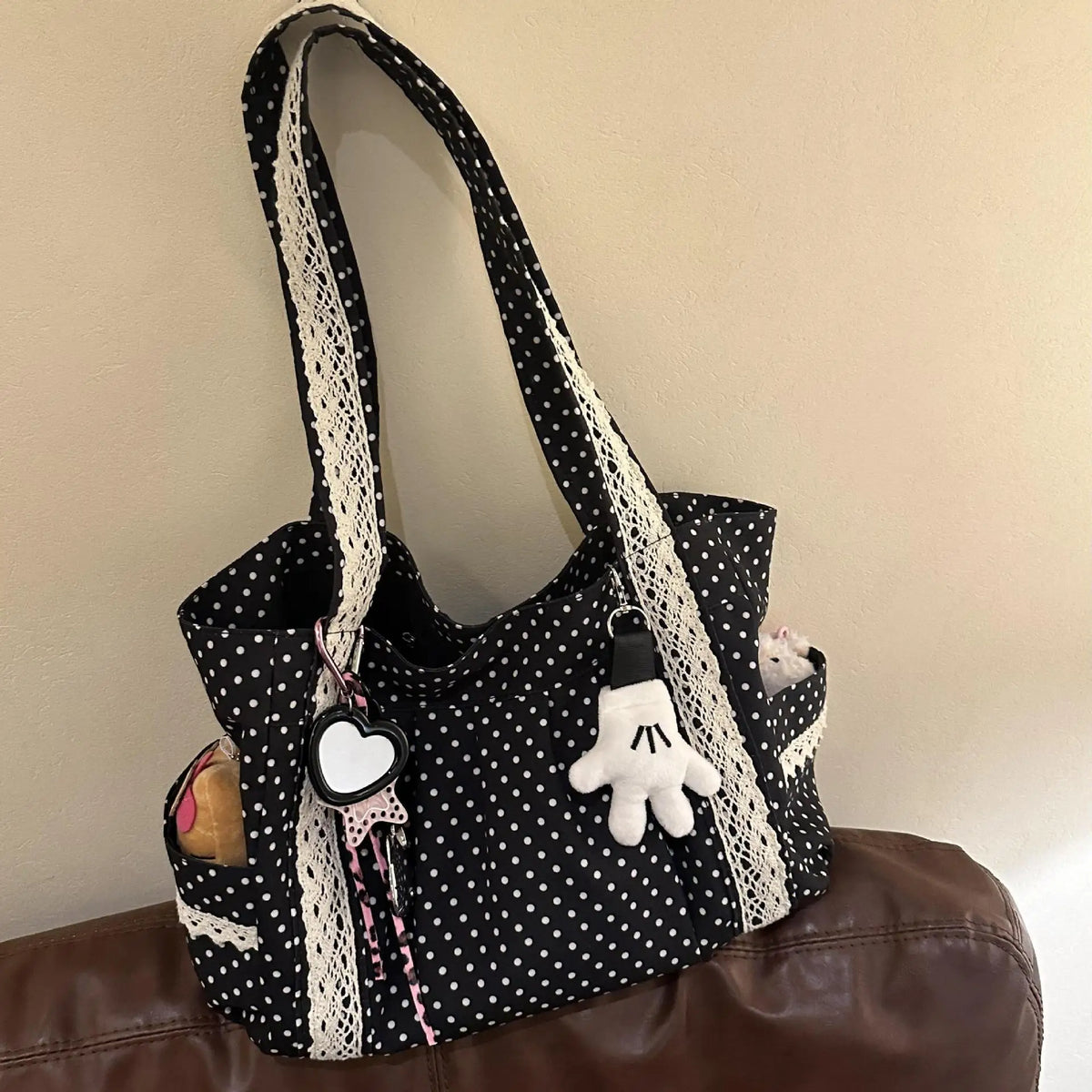 Korean Vintage Canvas Shoulder Bag – Cute Lace Large Capacity Tote & Underarm Handbag for Women