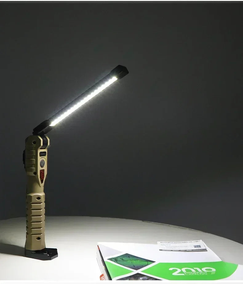Folding COB+XPE LED Work Light – USB Rechargeable, 180° Foldable, Magnetic Base, Hook, Red SOS, Car Repair