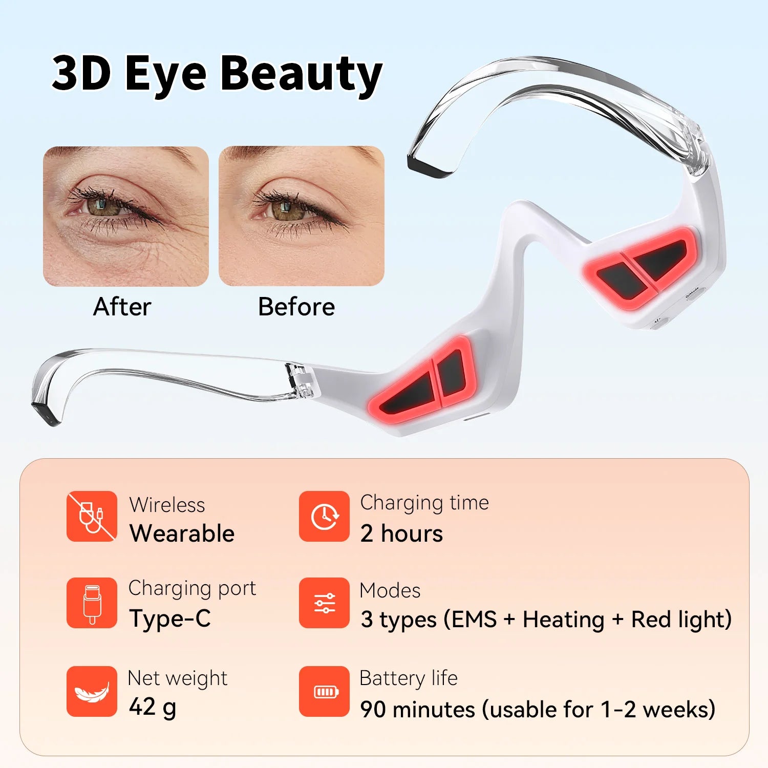 3D EMS Eye Massager with 620nm Red Light – Microcurrent Eye Care & Skin Beauty Device by SUYZEKO