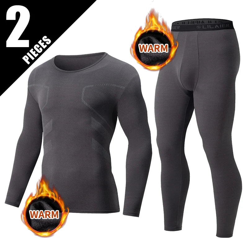 Men's Printed Thermal Underwear Set – 2-Piece Round Neck Sports Suit
