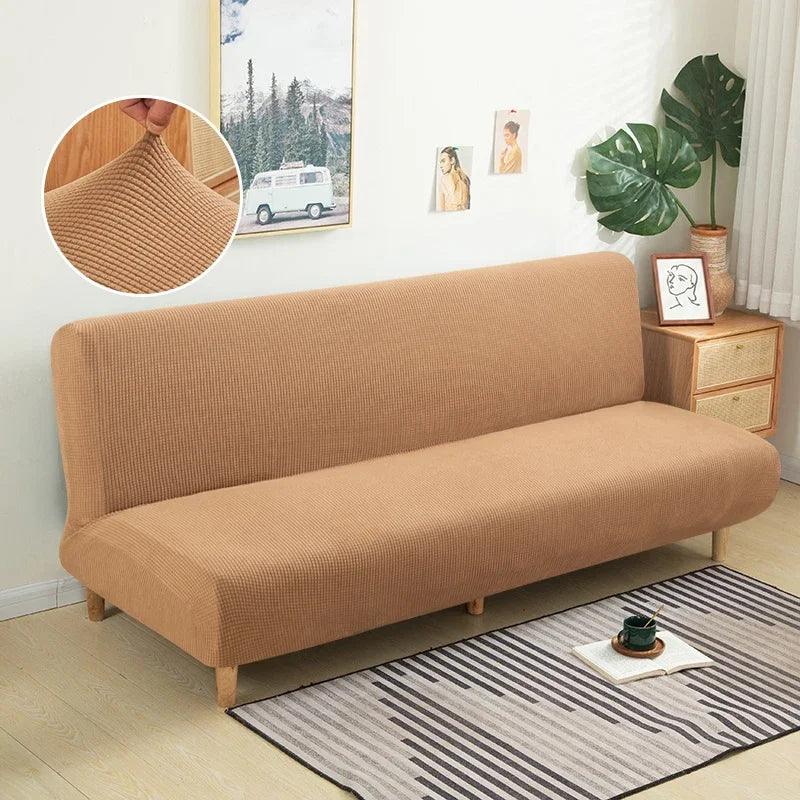 Armless Futon Sofa Bed Cover – Polar Fleece Elastic Slipcover for Folding Furniture & Bench