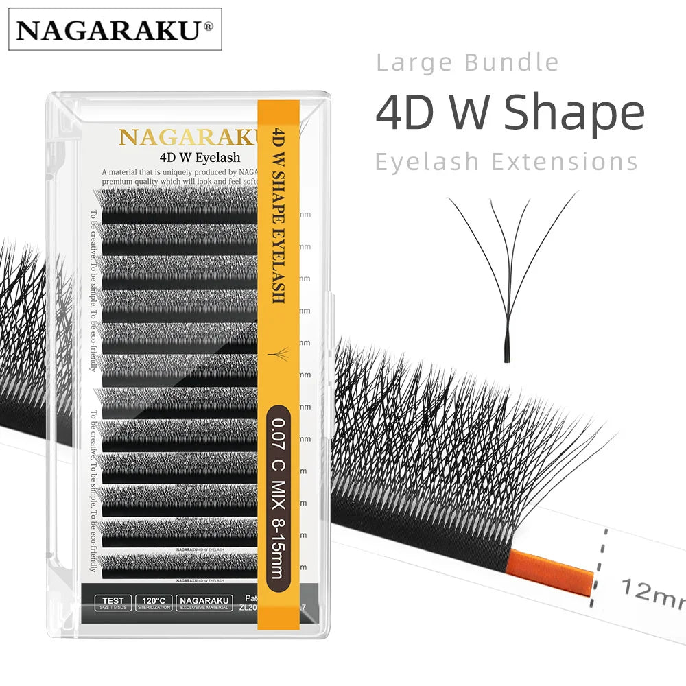 Salon-Perfect Lashes. Every Time. — NAGARAKU W Shape Premade Fan Eyelash Extensions | 3D 4D 5D, C & D Curl, 0.07mm, 8–15mm, Natural Soft Light