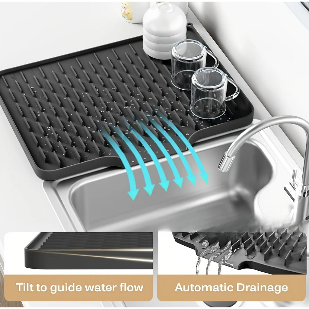 Silicone Drain Mat with Built-In Drainage – Large Rectangular Kitchen Countertop & Sink Mat