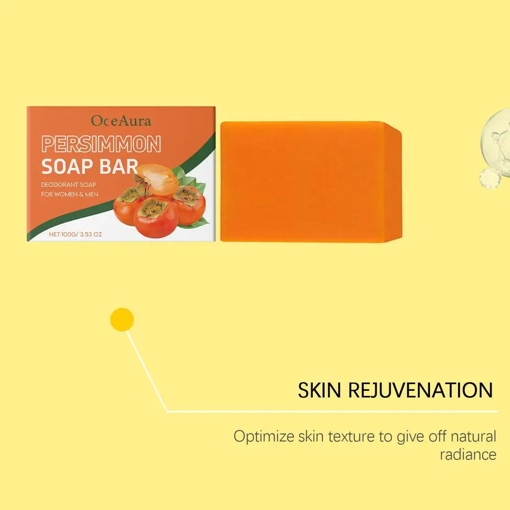 Natural Persimmon Deodorant Soap Bar – Odor Control & Daily Cleansing for Men & Women, 100g