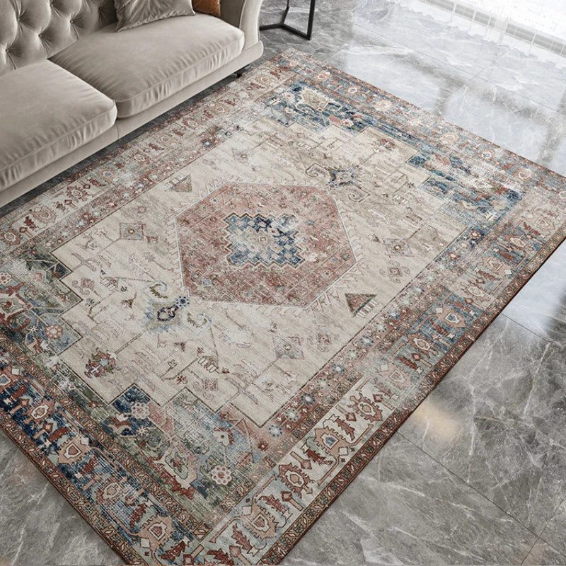 American Retro Style Large Area Rug – Anti-Slip Washable Carpet for Living Room & Bedroom