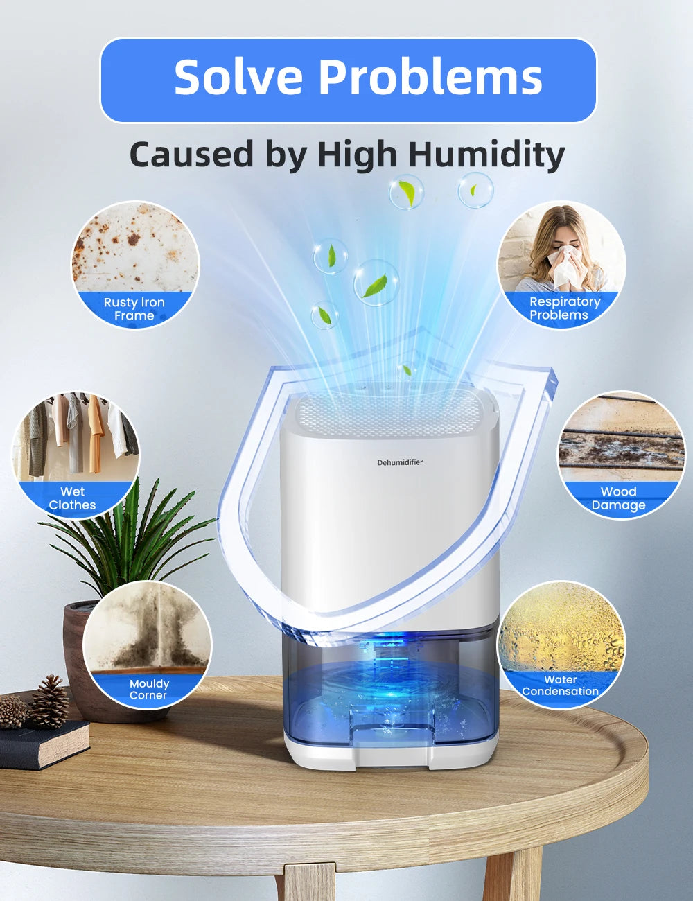 Portable Dehumidifier 1000ml — Compact Electric Moisture & Mold Remover for Home, Office & RV