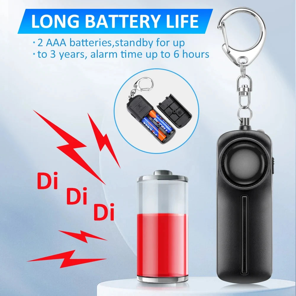 130dB Personal Safety Alarm Keychain with LED Light – Rechargeable Self Defense